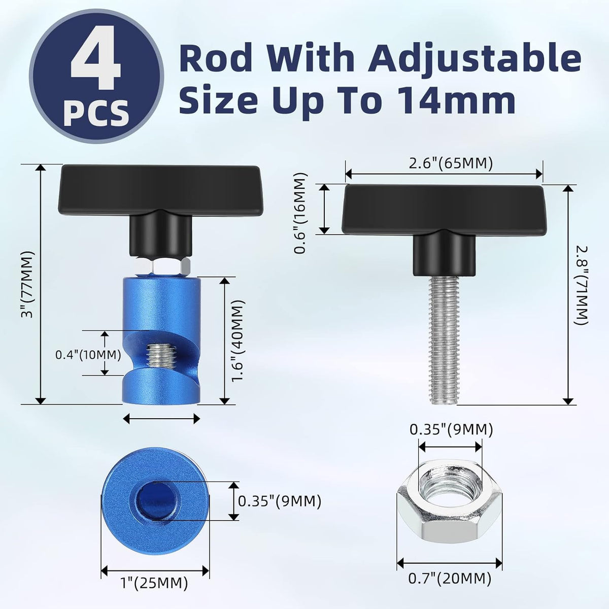 4 Piece Car Hood Prop Struts Clamp, 0.55 Inch Tool, Adjustable Lifting Clip