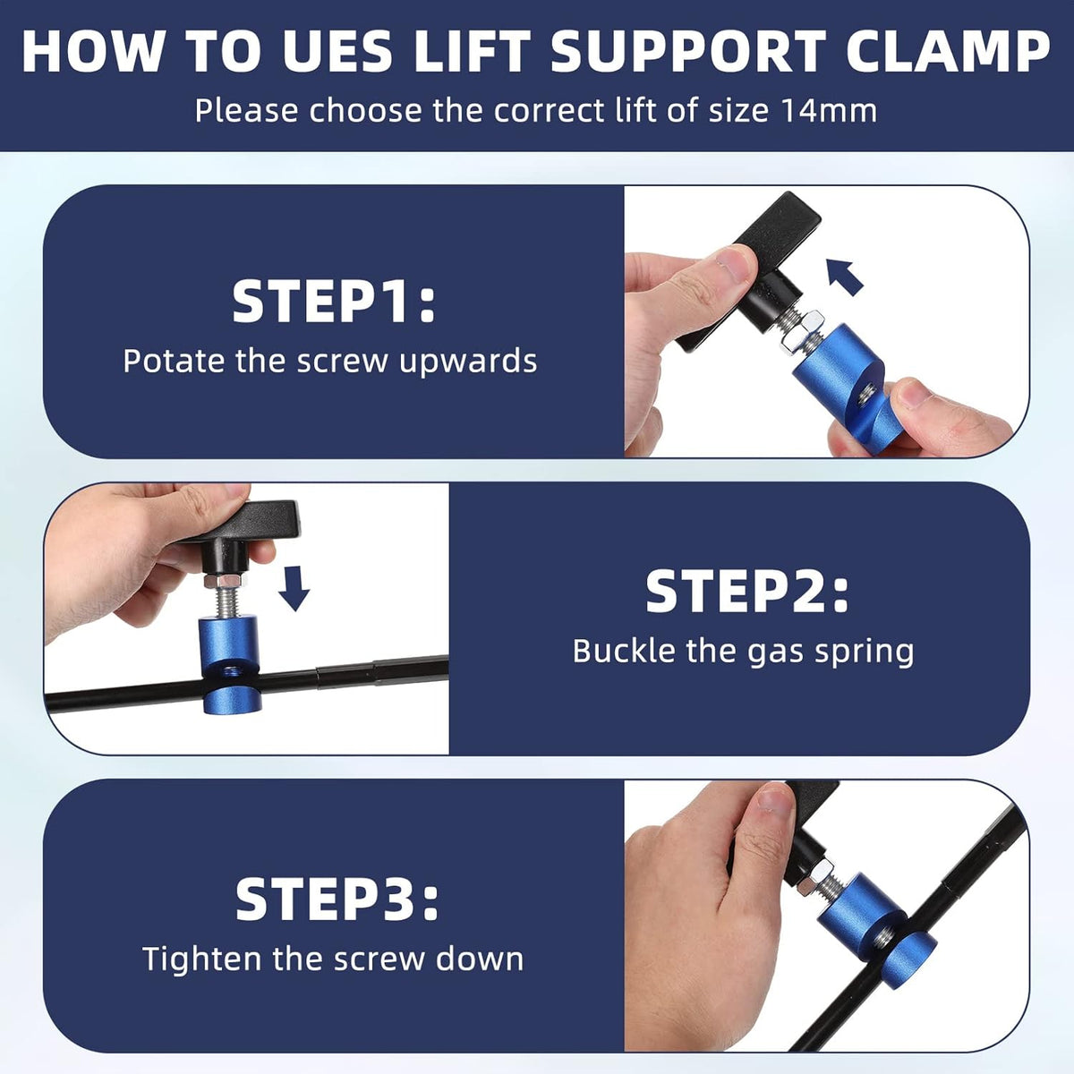 4 Piece Car Hood Prop Struts Clamp, 0.55 Inch Tool, Adjustable Lifting Clip