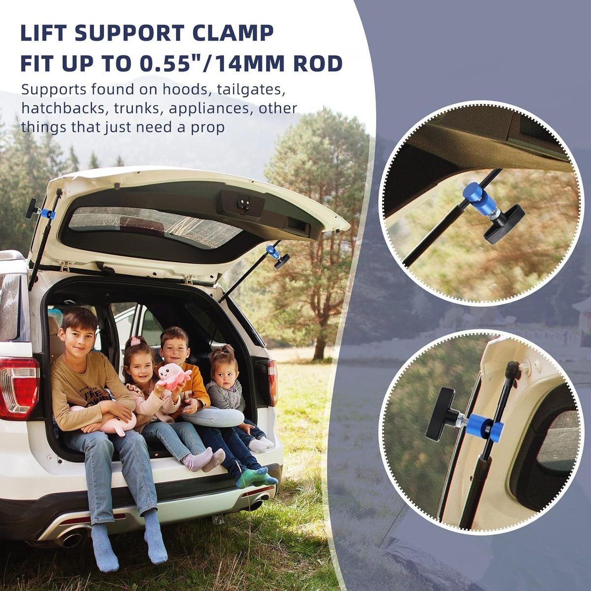 4 Piece Car Hood Prop Struts Clamp, 0.55 Inch Tool, Adjustable Lifting Clip