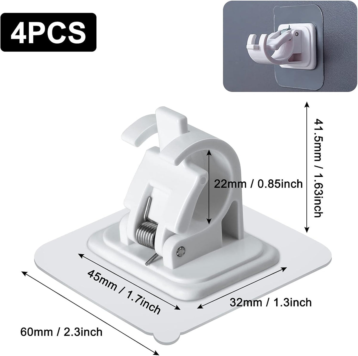 4 pieces self-adhesive curtain rod brackets No drilling required Curtain hooks Fixed rod bracket Curtain rod wall