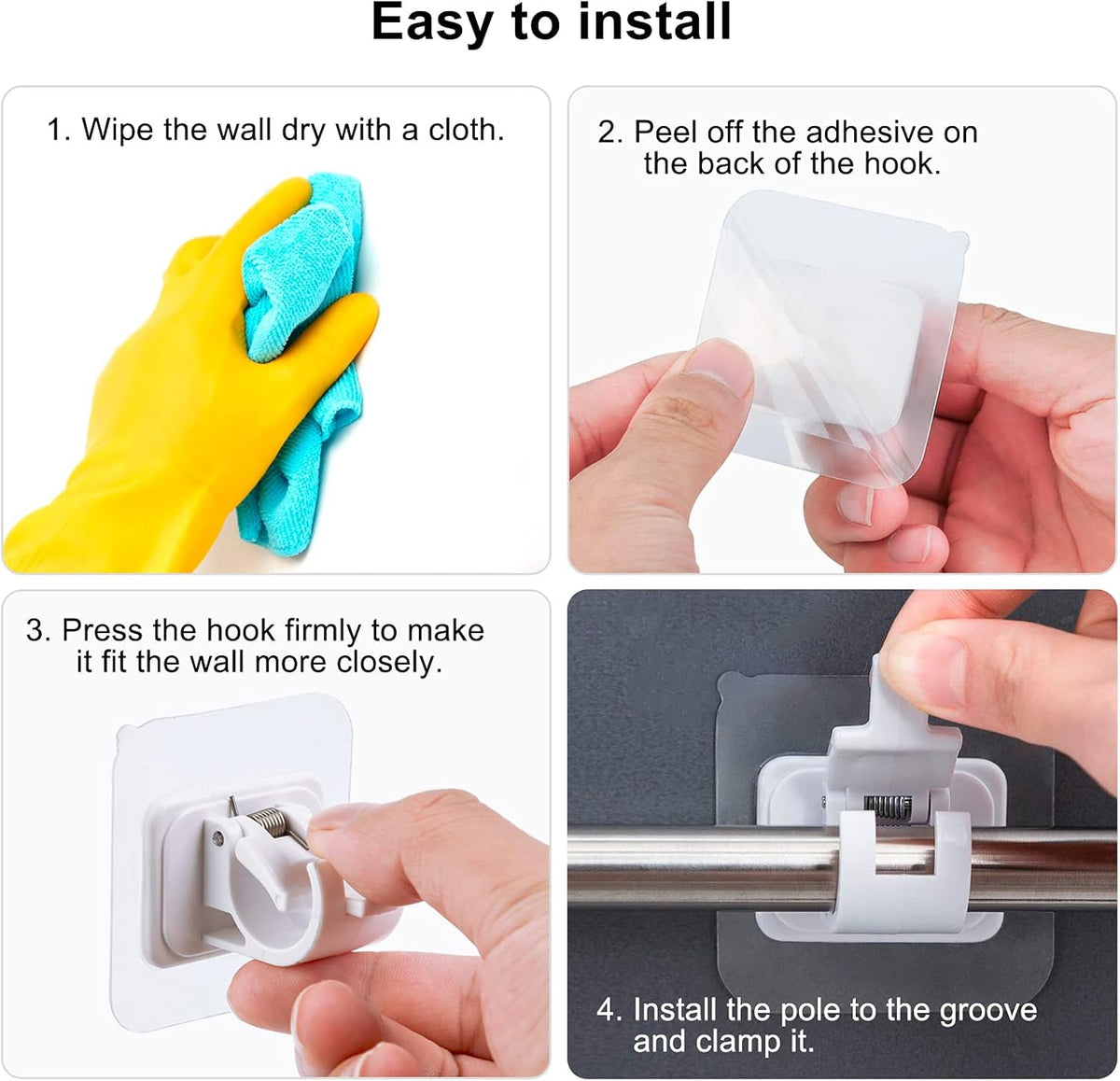 4 pieces self-adhesive curtain rod brackets No drilling required Curtain hooks Fixed rod bracket Curtain rod wall