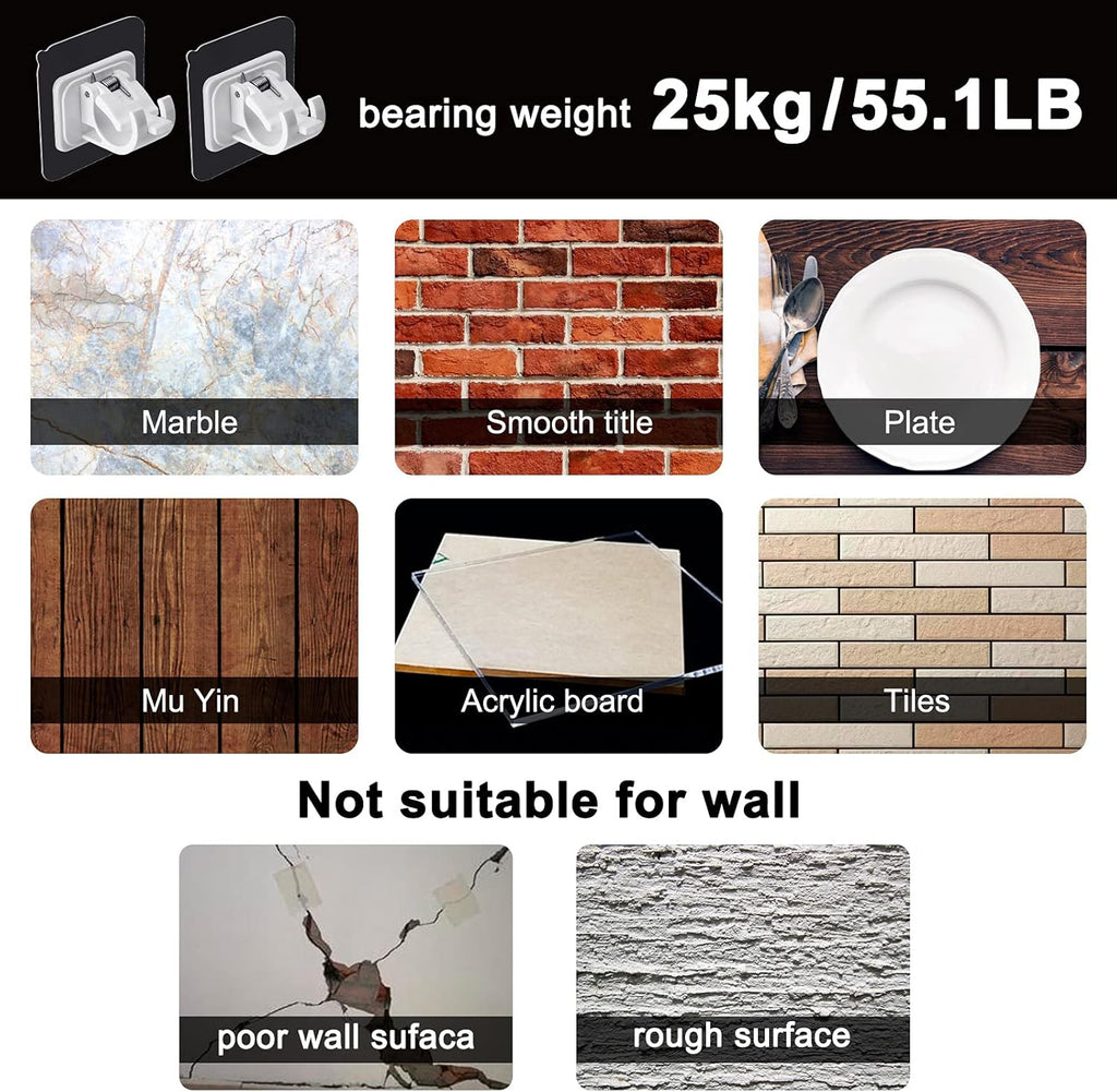 4 pieces of self-adhesive curtain rod brackets No drilling required Curtain hooks Fixed rod bracket Curtain rod wall