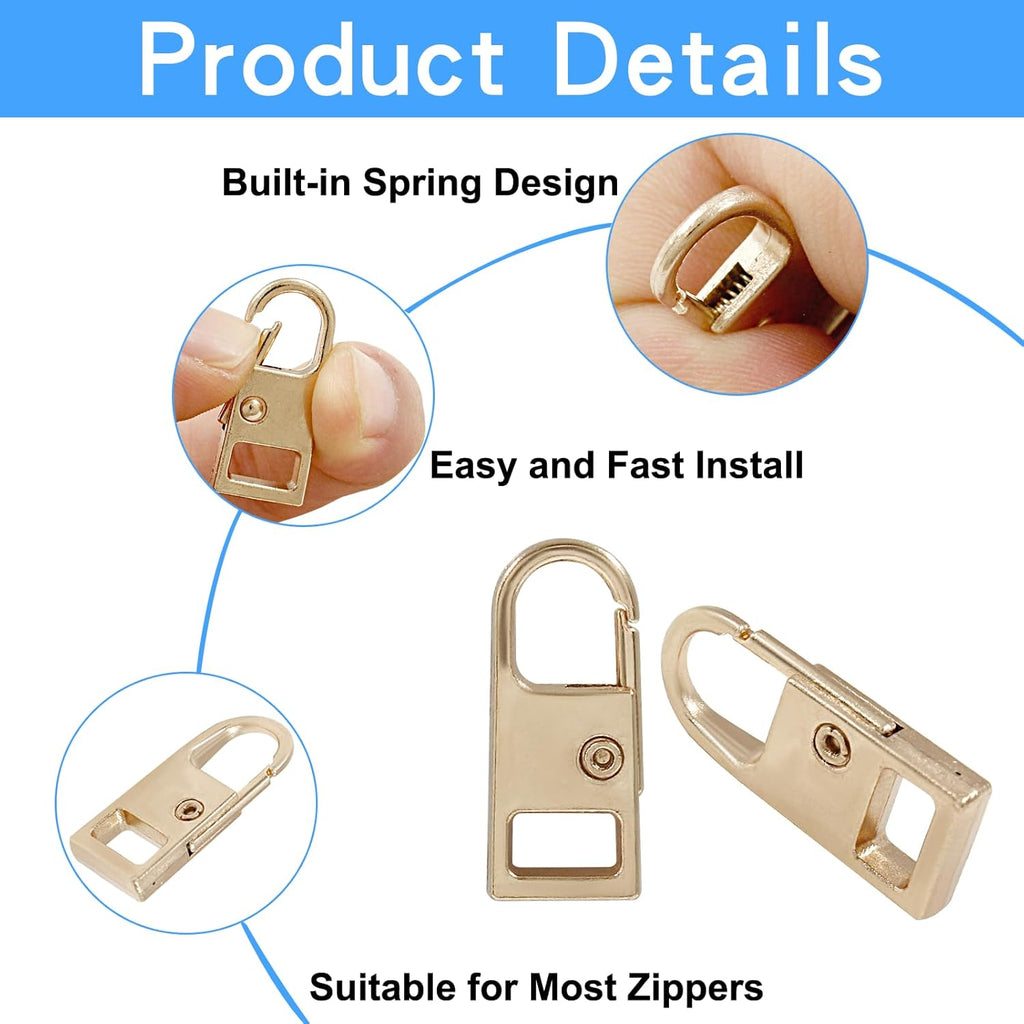 Biaungdo 6 Piece Zipper Pull Replacement, Detachable Zipper Pull Tabs Slider Metal Luggage Zipper Handle and Fixes