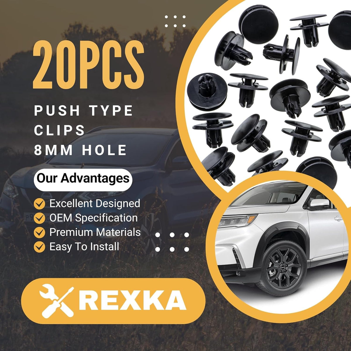Rexka 20 Piece Front Fender Liner Retainer Clip 91501-TR0-003 for Honda Acura Accord Civic Clarity Crosstour CR-V Fit