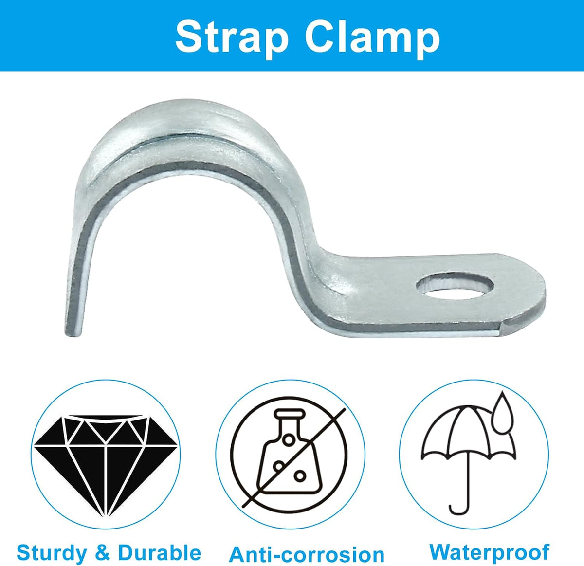 Biaungdo 30 Piece M12 Rigid Pipe Strap, 1/2 Inch Zinc Plated Steel One Hole Strap Bracket Pipe Clamps Heavy Duty