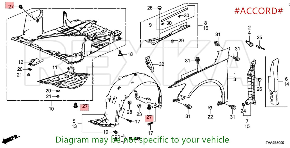 Honda Bumper / Fender / Underbody Push Clips – 40 Piece – 91505-TM8-003