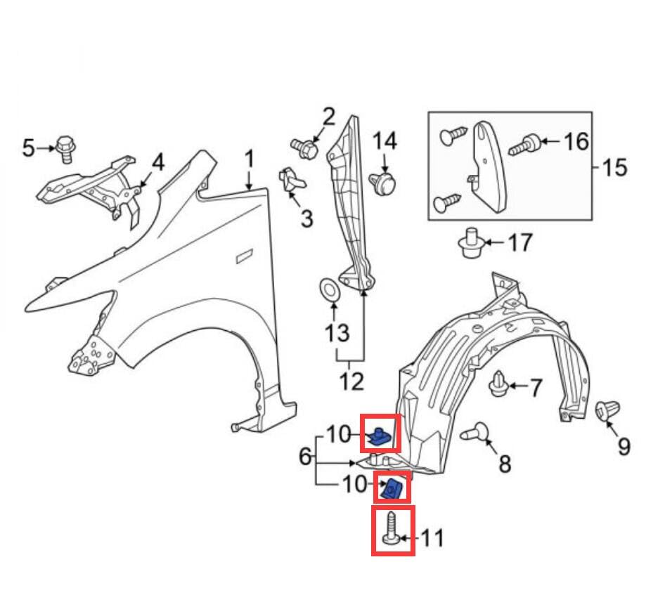 Rexka 15 Sets Fender Liner Splash Shield Screw U Nut Kit for Honda Acura 90308-SB2-013 90114-SE0-000 Accord Civic