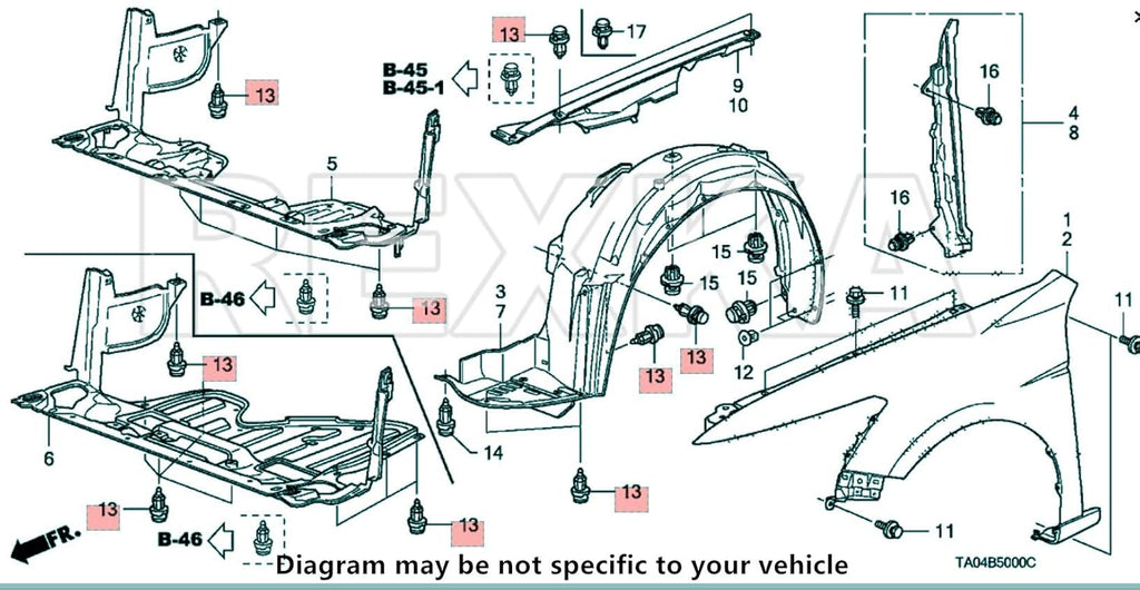 Honda / Acura Bumper & Fender Retainer Clips – 40 Piece – 91505-S9A-003