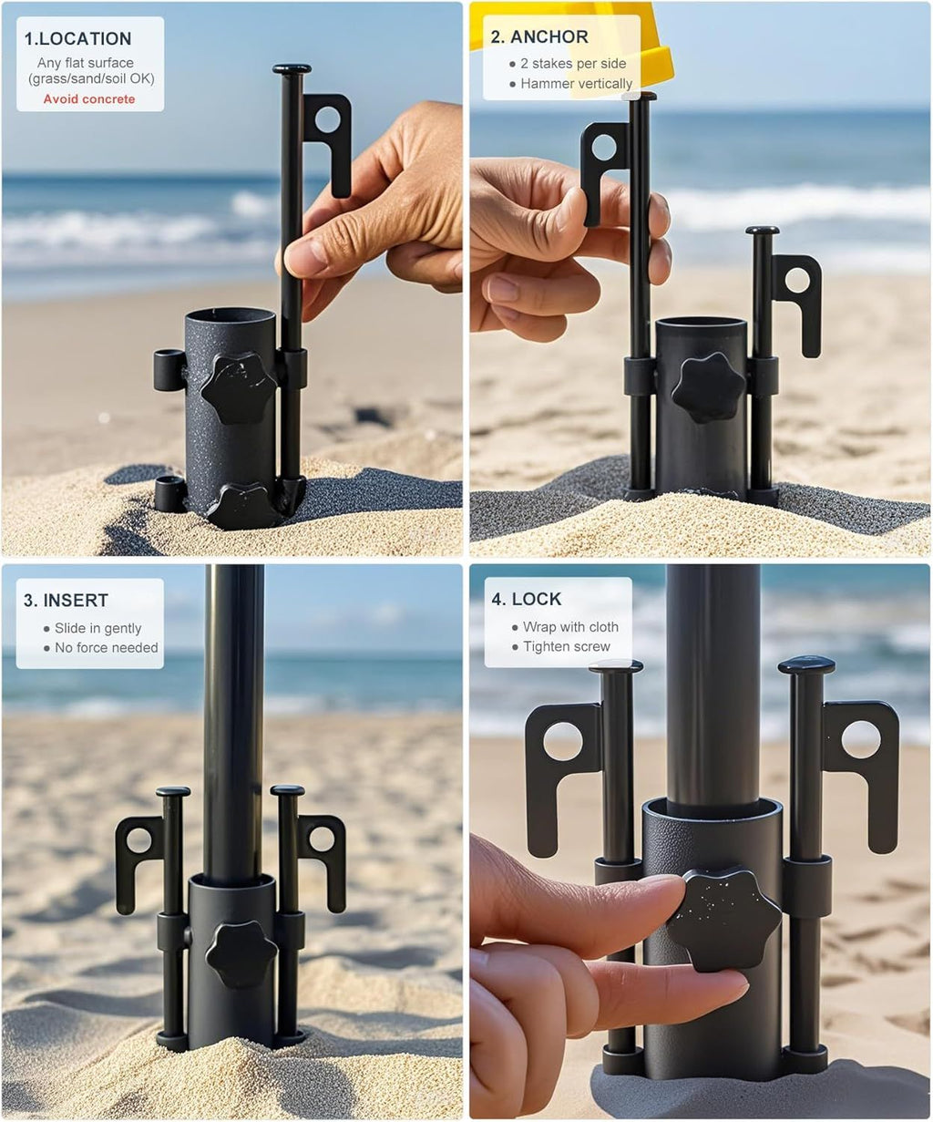 Portable Tent Holder Camping Tent Pole Holder Comes with 4 Ground Nails Tent Fixed Tube Pole Stand for Camping