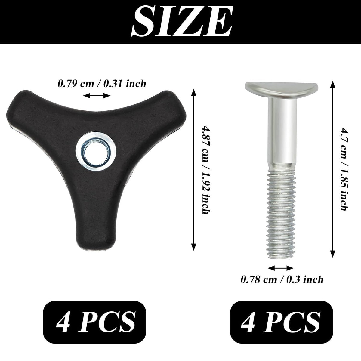 Universal Lawn Mower Handle Bolt & Triangle Knob Set – 4 Sets