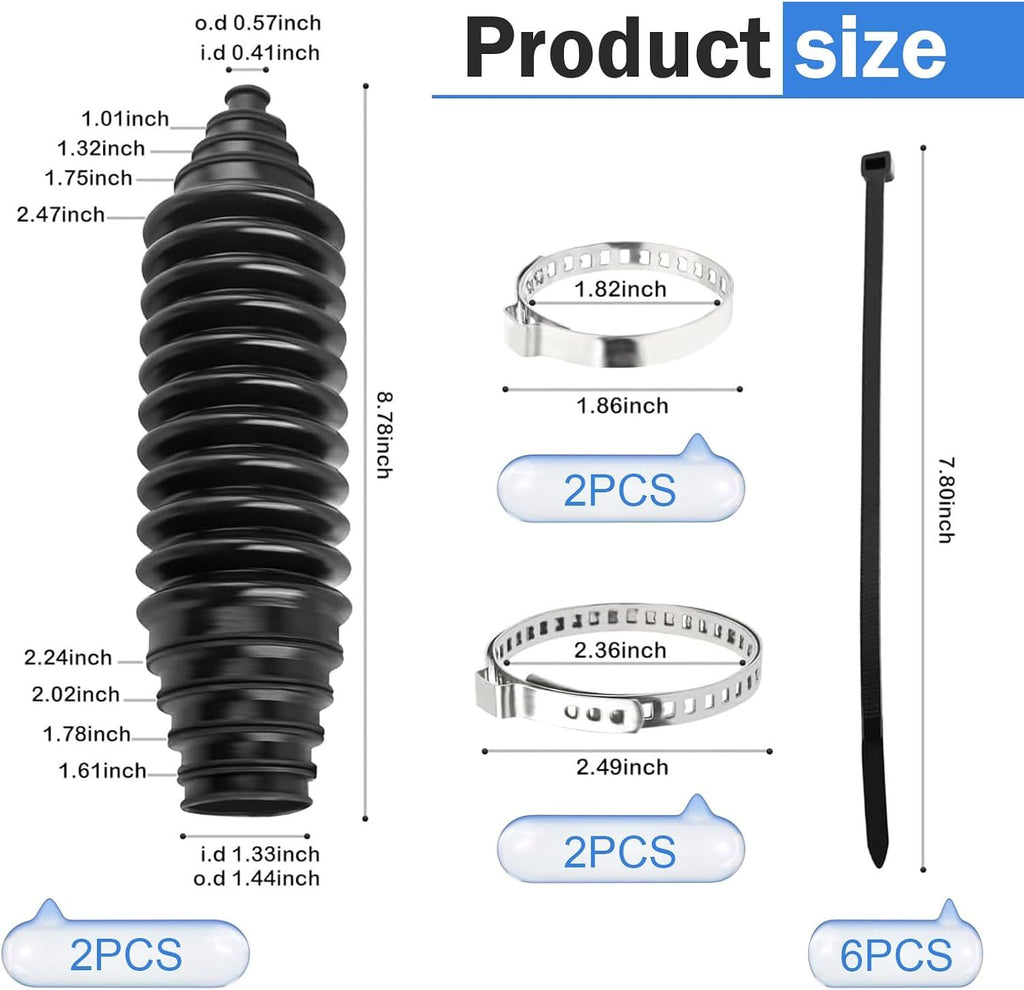 2 Piece Car Rack and Pinion Boots, Steering Rack Boot with Fixed Clamps & Cable Ties