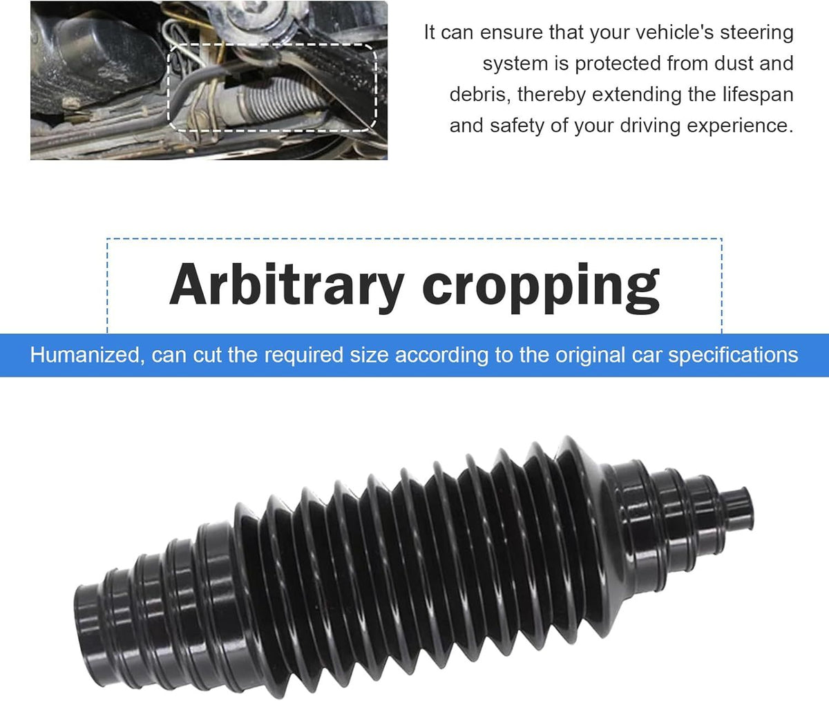 2 Piece Car Rack and Pinion Boots, Steering Rack Boot with Fixed Clamps & Cable Ties