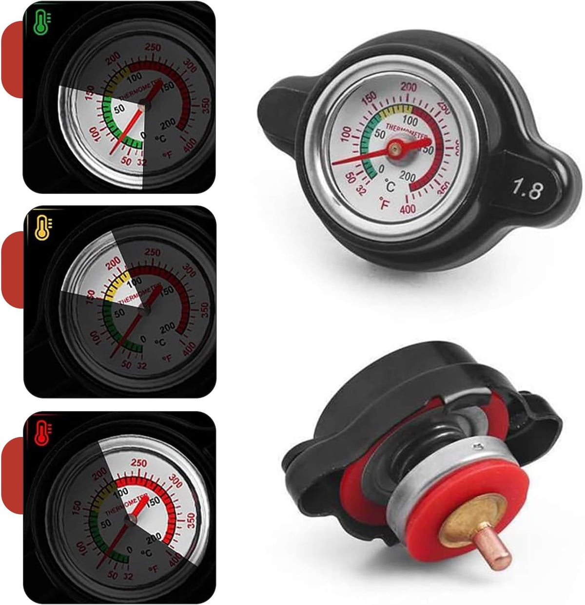 Car Radiator Cover, 1.8 Bar High-pressure Fuel Tank Cap with Thermometer, Waterproof Real-time Temperature Monitoring