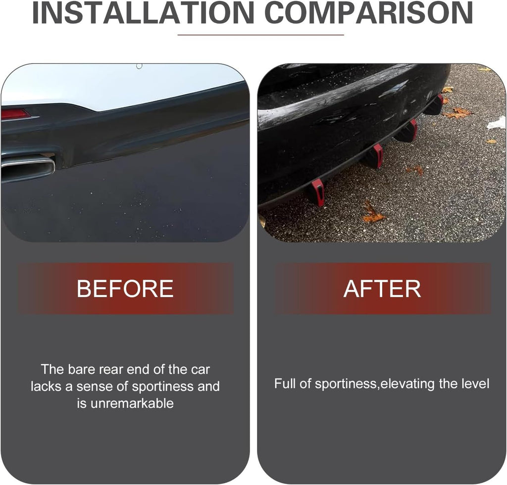 4 Piece Car Rear Bumper Diffusers, Shark Fin Decoration Spoiler, Anti-collision Airflow Buffer Device with Fixing