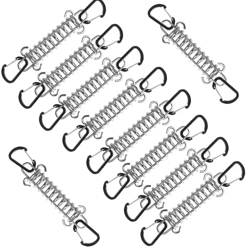 10 Piece Tent Wind Rope Spring Buckle Tent Tensioner Camping Deck Pegs Carabiner Clips Awning Tightener Fixed Hook