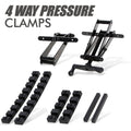 Four-Way Pressure Woodworking Clamp with Scissor-Head and Slotted Fixing Bars for Panel Gluing, Joinery – 1 Piece