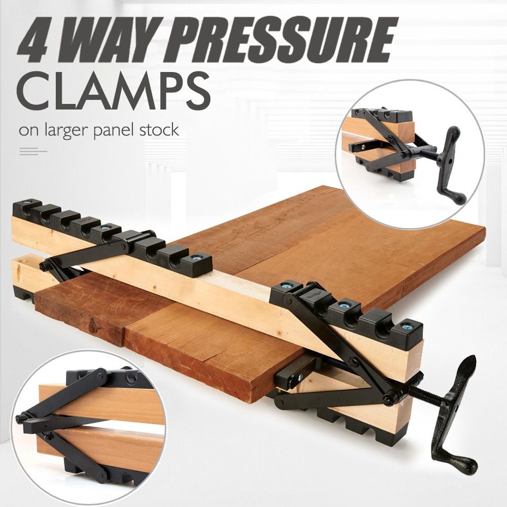 Four-Way Pressure Woodworking Clamp with Scissor-Head and Slotted Fixing Bars for Panel Gluing, Joinery – 1 Piece