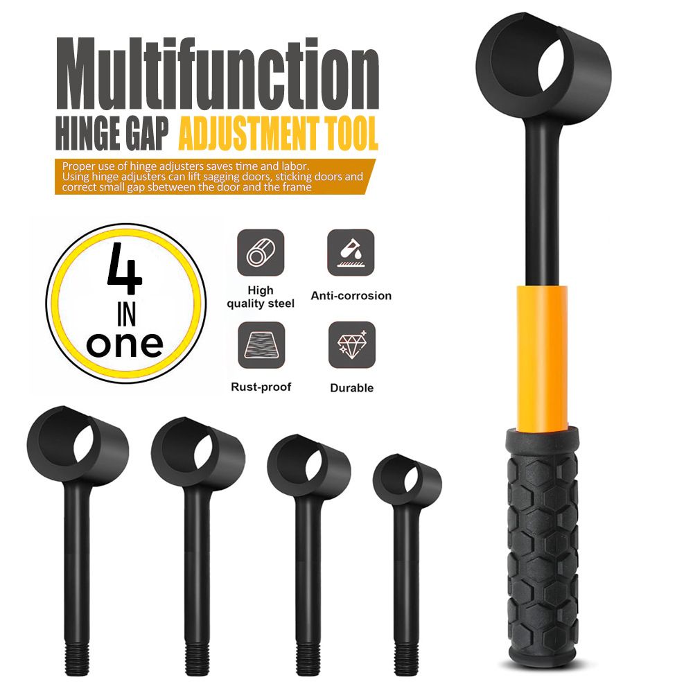4-in-1 Hinge Gap Adjustment Wrench Set with Interchangeable Socket Heads for Fixing Door Sag, Misalignment – Socket Style – Red