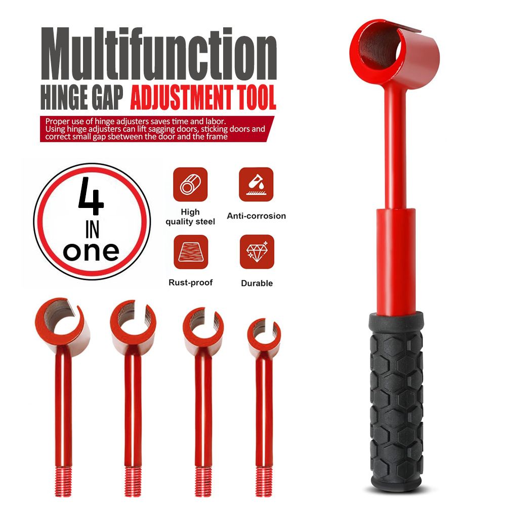 4-in-1 Hinge Gap Adjustment Wrench Set with Interchangeable Socket Heads for Fixing Door Sag, Misalignment – Socket Style – Red