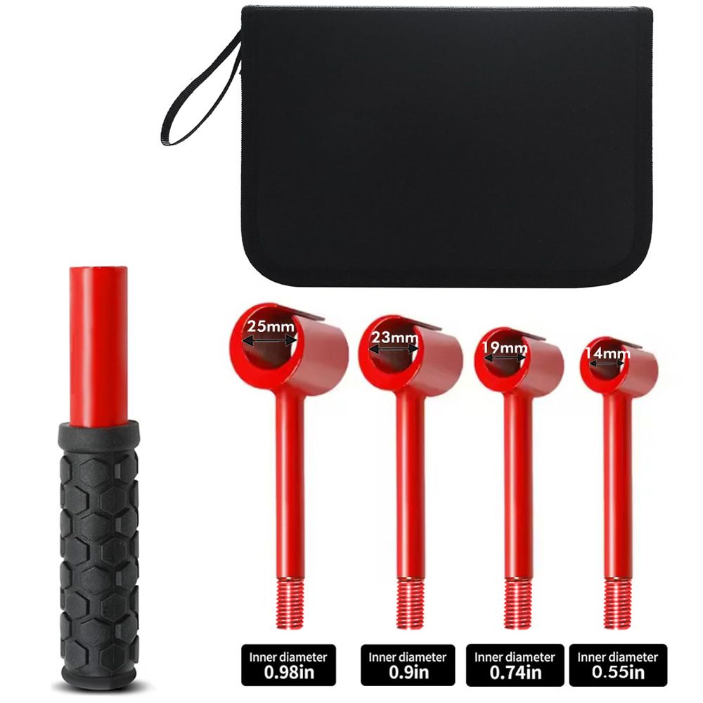 4-in-1 Hinge Gap Adjustment Wrench Set with Interchangeable Socket Heads for Fixing Door Sag, Misalignment – Thread Style – Red
