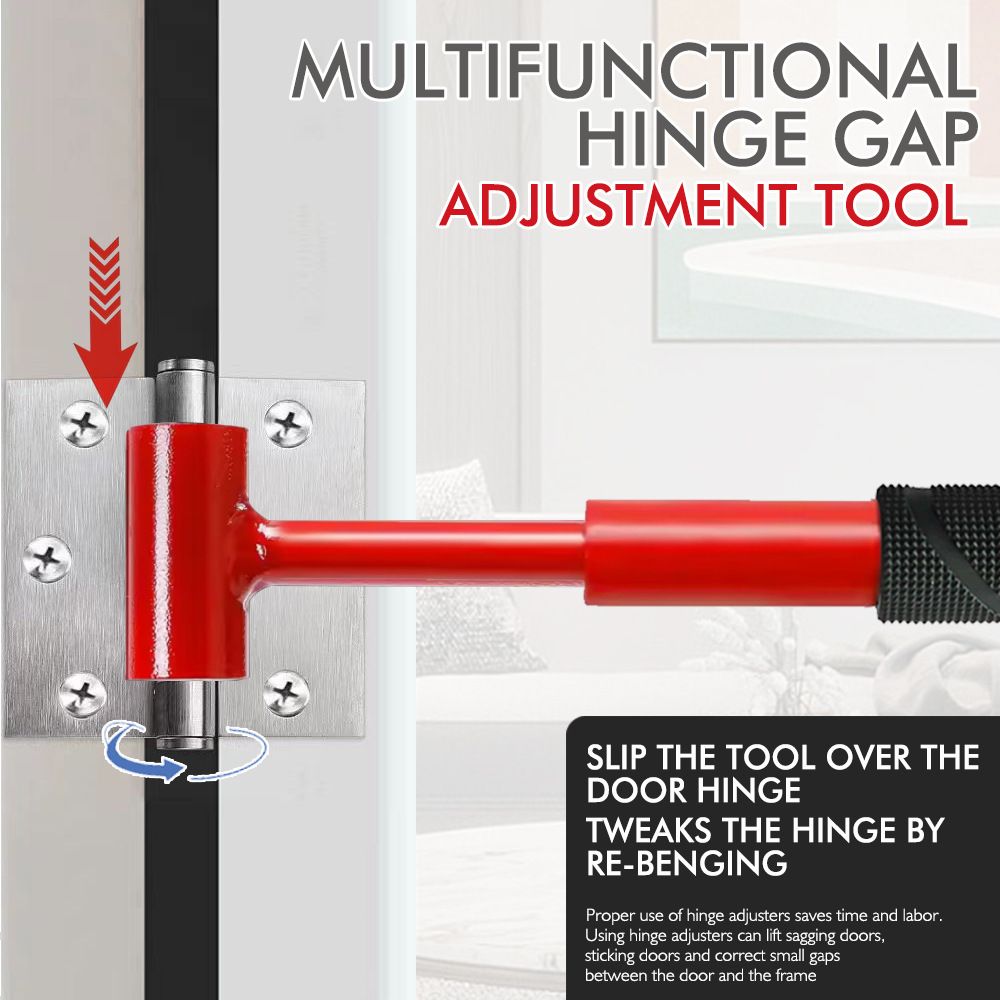 4-in-1 Hinge Gap Adjustment Wrench Set with Interchangeable Socket Heads for Fixing Door Sag, Misalignment – Thread Style – Red