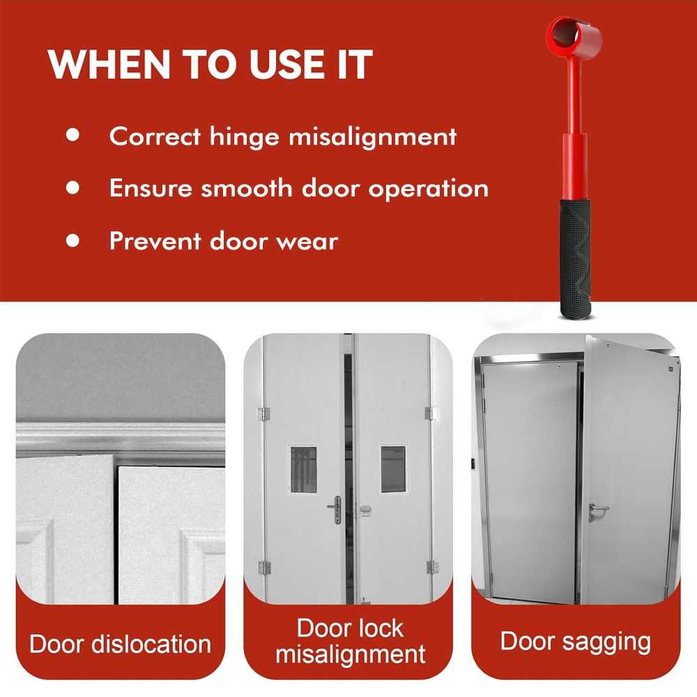 4-in-1 Hinge Gap Adjustment Wrench Set with Interchangeable Socket Heads for Fixing Door Sag, Misalignment – Thread Style – Red