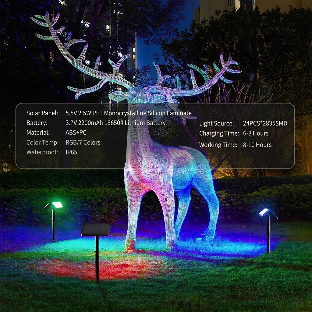 Solar Powered Outdoor RGB Landscape Spotlight with 7 Fixed Colors and Auto On/Off – 1 Piece