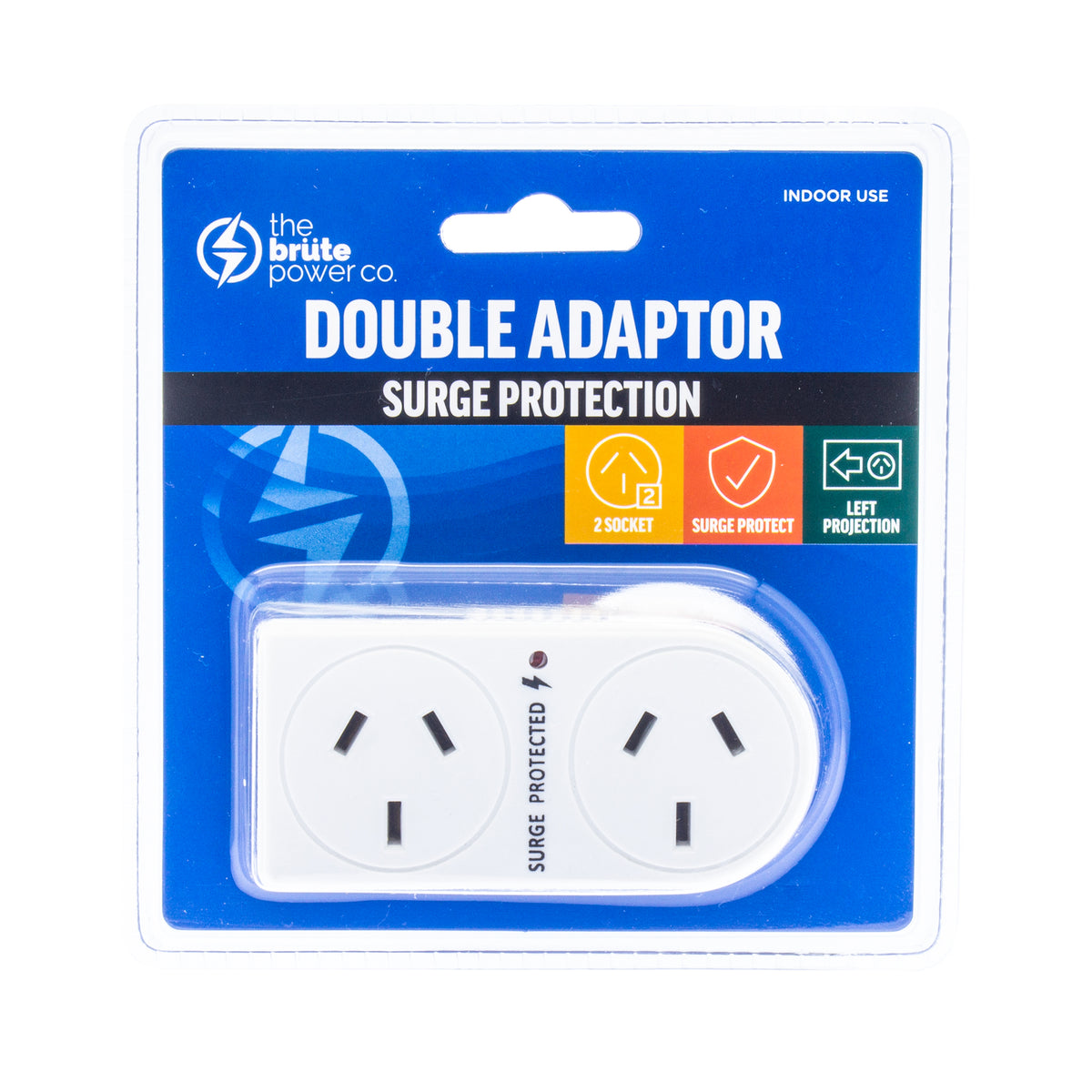 THE BRUTE POWER CO. Double Adaptor – Flat Left + Surge Protection