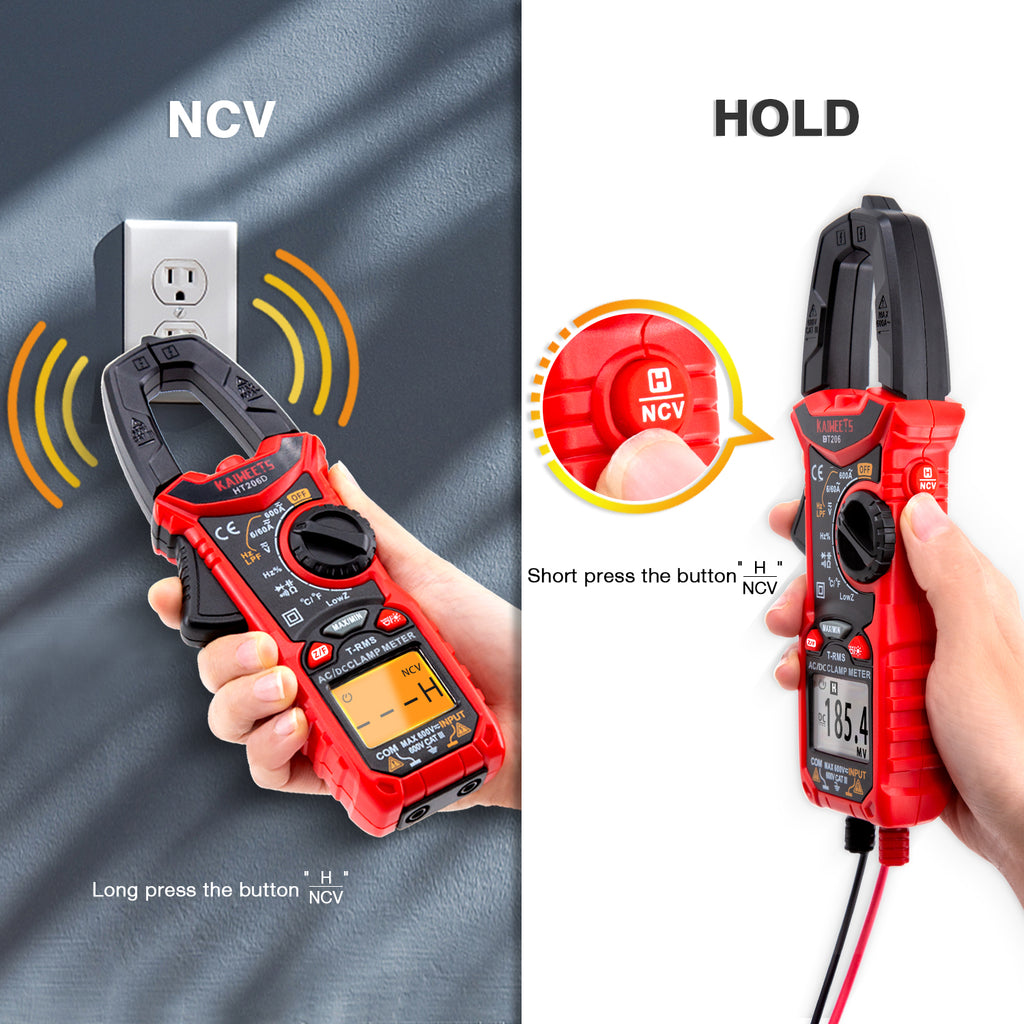 KAIWEETS HT206D True-RMS Digital Clamp Meter – 6000 Count – AC/DC