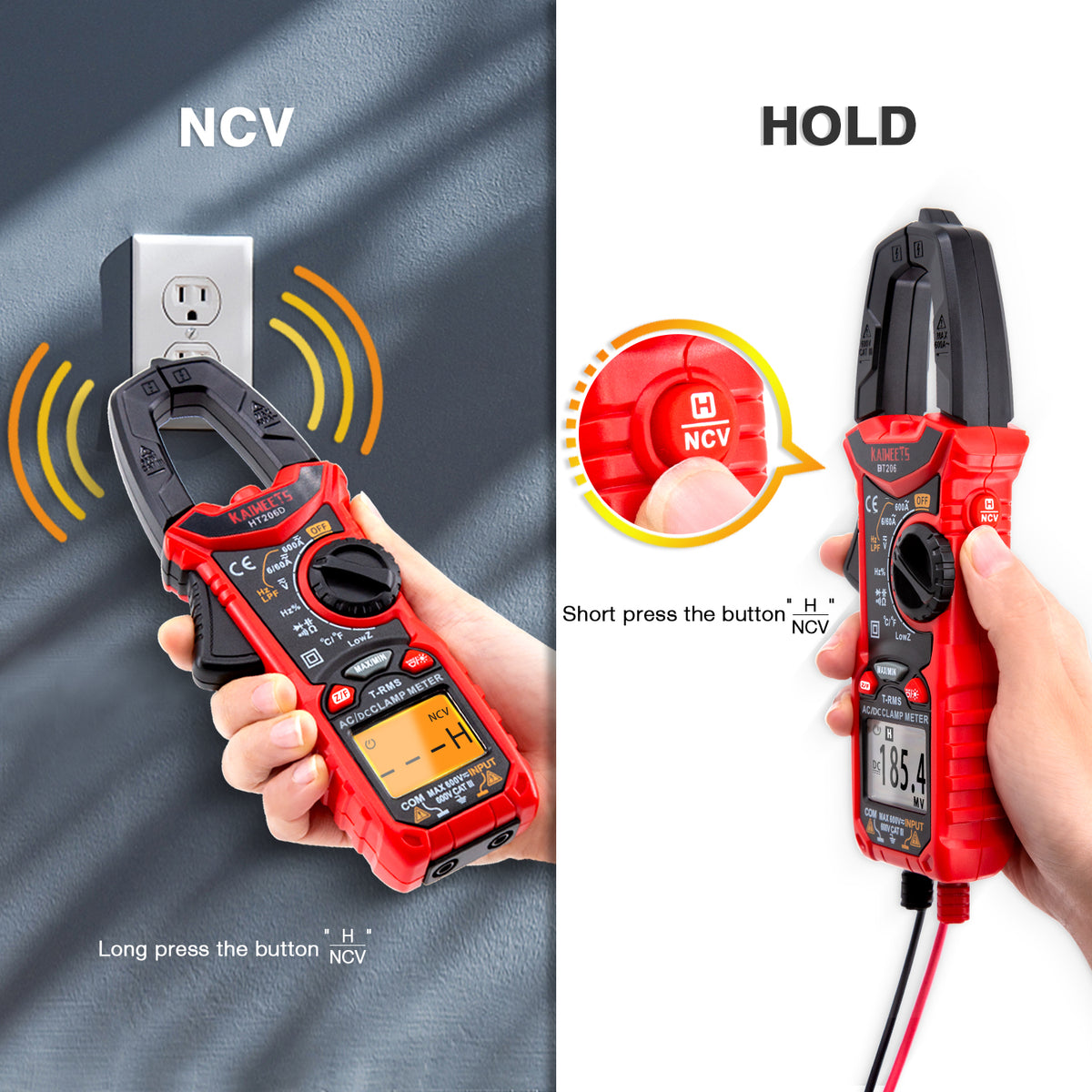 KAIWEETS HT206D True-RMS Digital Clamp Meter – 6000 Count – AC/DC