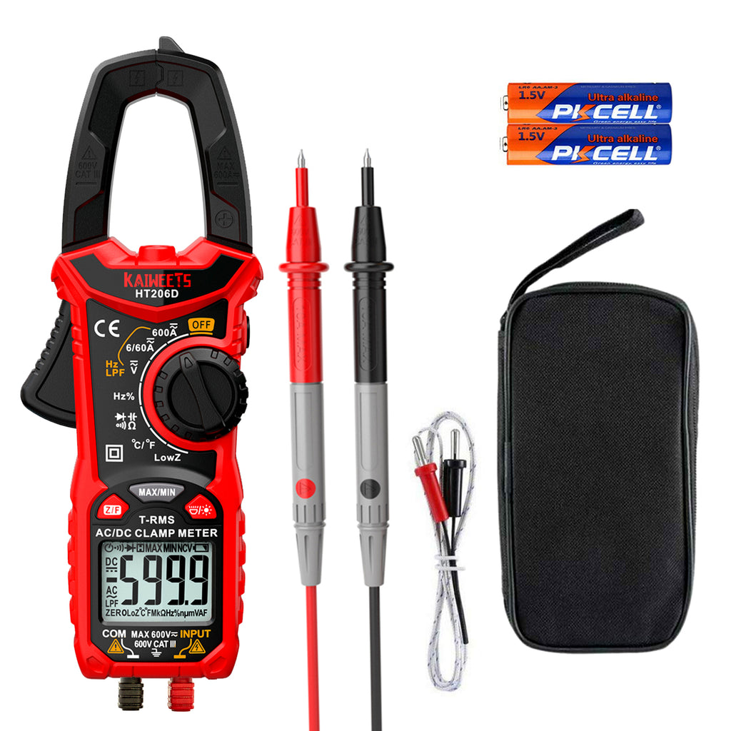 KAIWEETS HT206D True-RMS Digital Clamp Meter – 6000 Count – AC/DC