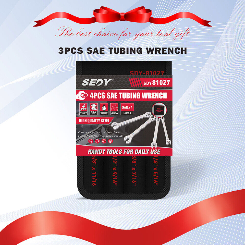SEDY 4 Piece Flare Nut Spanner Set SAE Brake Line Wrench Offset Head Organizer Pouch
