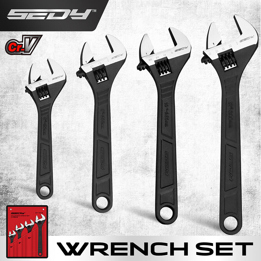 SEDY 4 Piece Adjustable Wrench Set Shifter Heavy Duty SAE & Metric Household Repair
