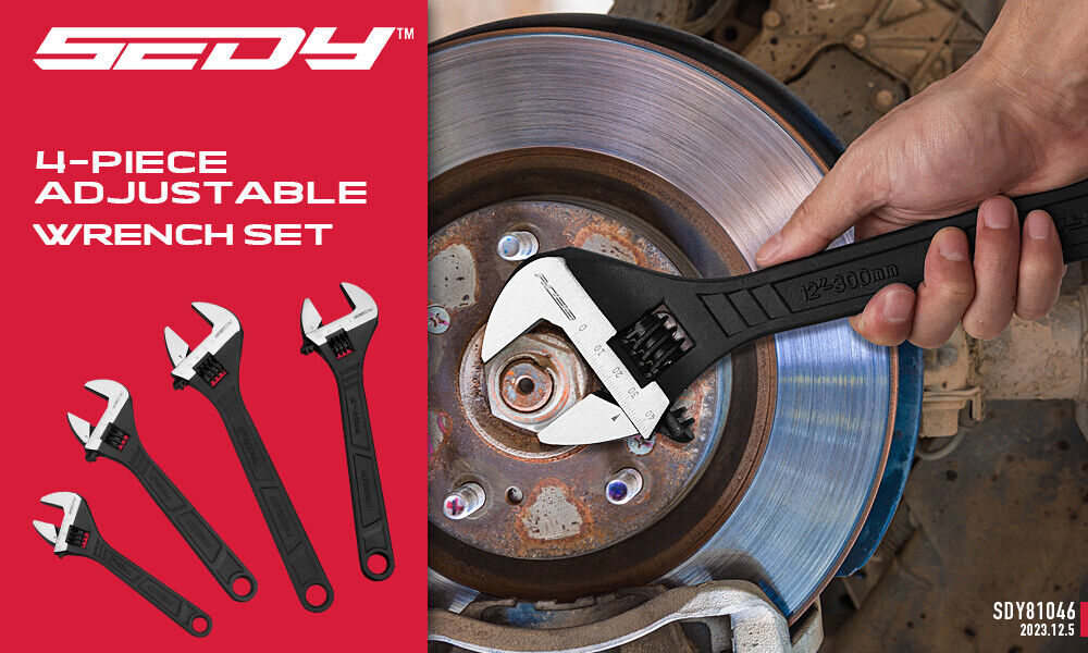 SEDY 4 Piece Adjustable Wrench Set Shifter Heavy Duty SAE & Metric Household Repair