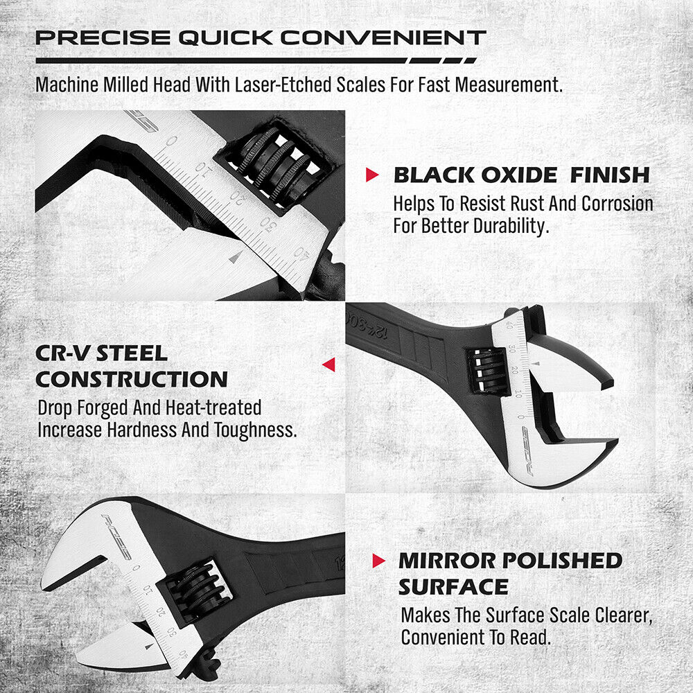 SEDY 4 Piece Adjustable Wrench Set Shifter Heavy Duty SAE & Metric Household Repair