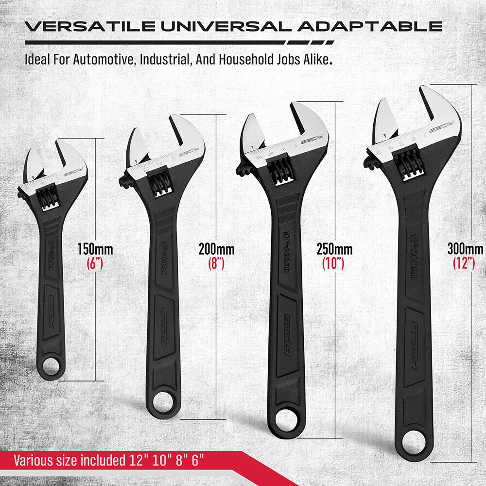 SEDY 4 Piece Adjustable Wrench Set Shifter Heavy Duty SAE & Metric Household Repair