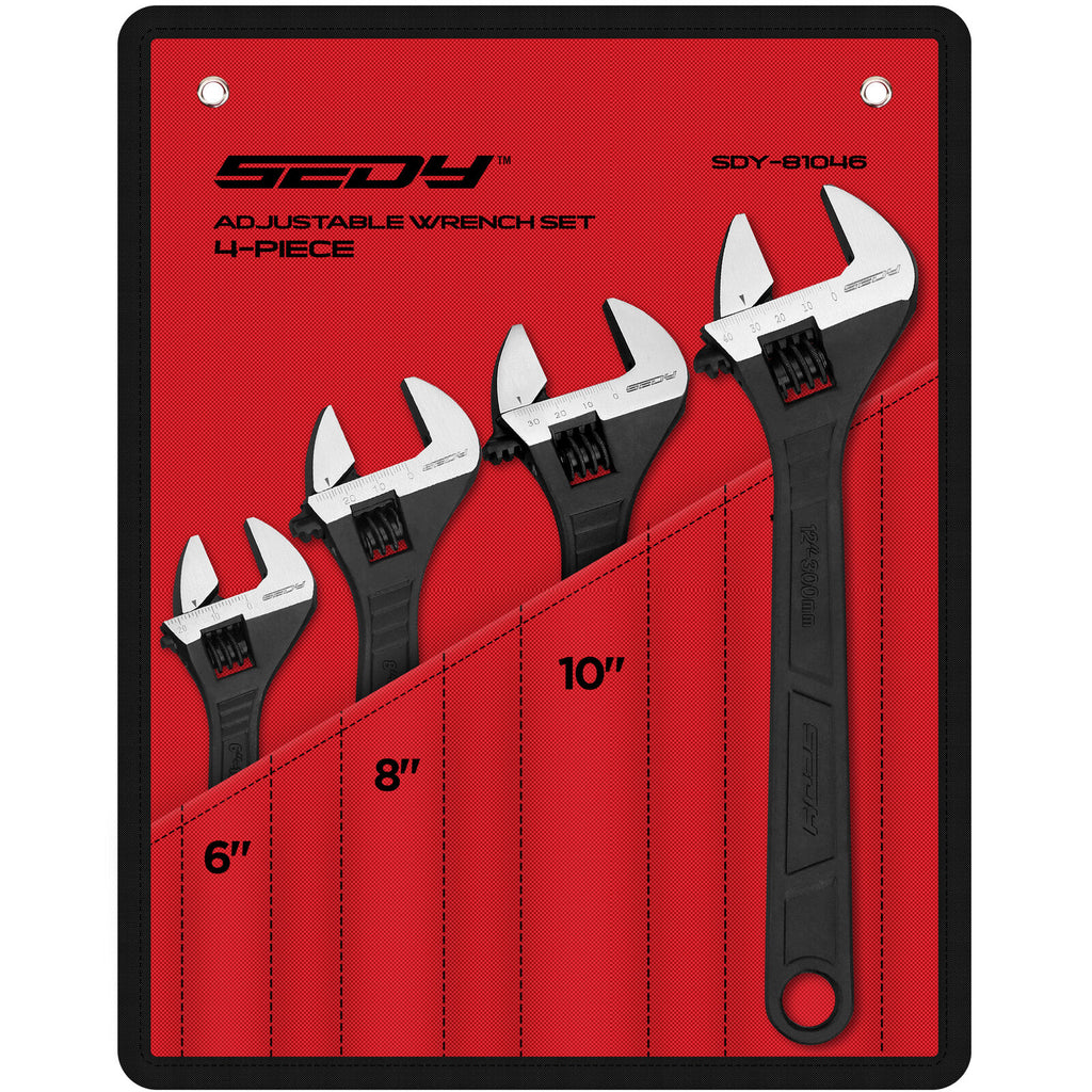 SEDY 4 Piece Adjustable Wrench Set Shifter Heavy Duty SAE & Metric Household Repair