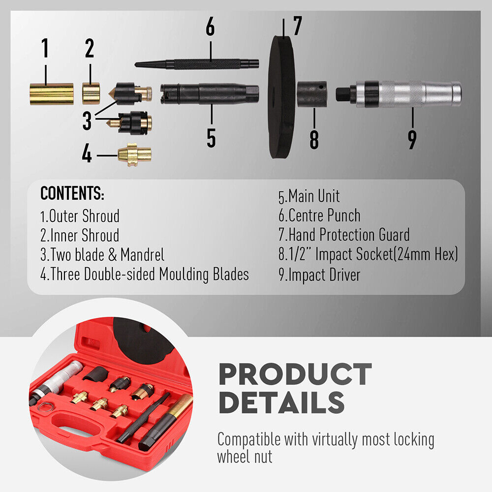 SEDY 10 Piece Wheel Lock Removal Tool Kit Wheel Locking Nut Key Remover Kit With Box