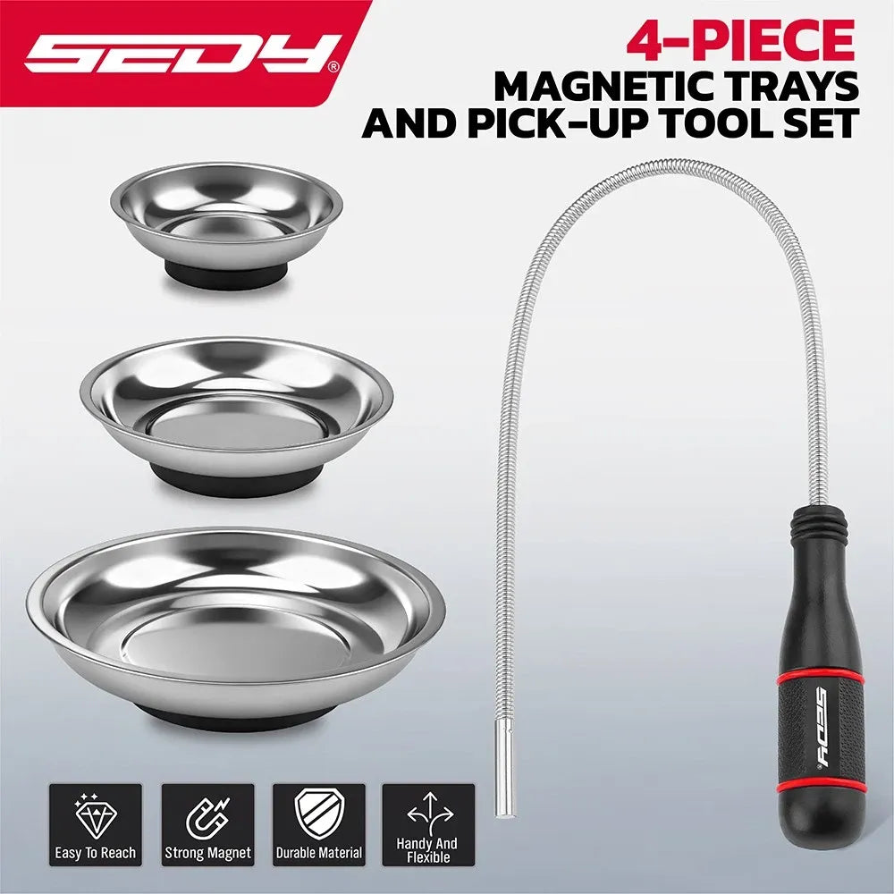 SEDY 4 Piece Magnetic Tray Pick-Up Tool Set Flexible Magnet Holder Auto Repair