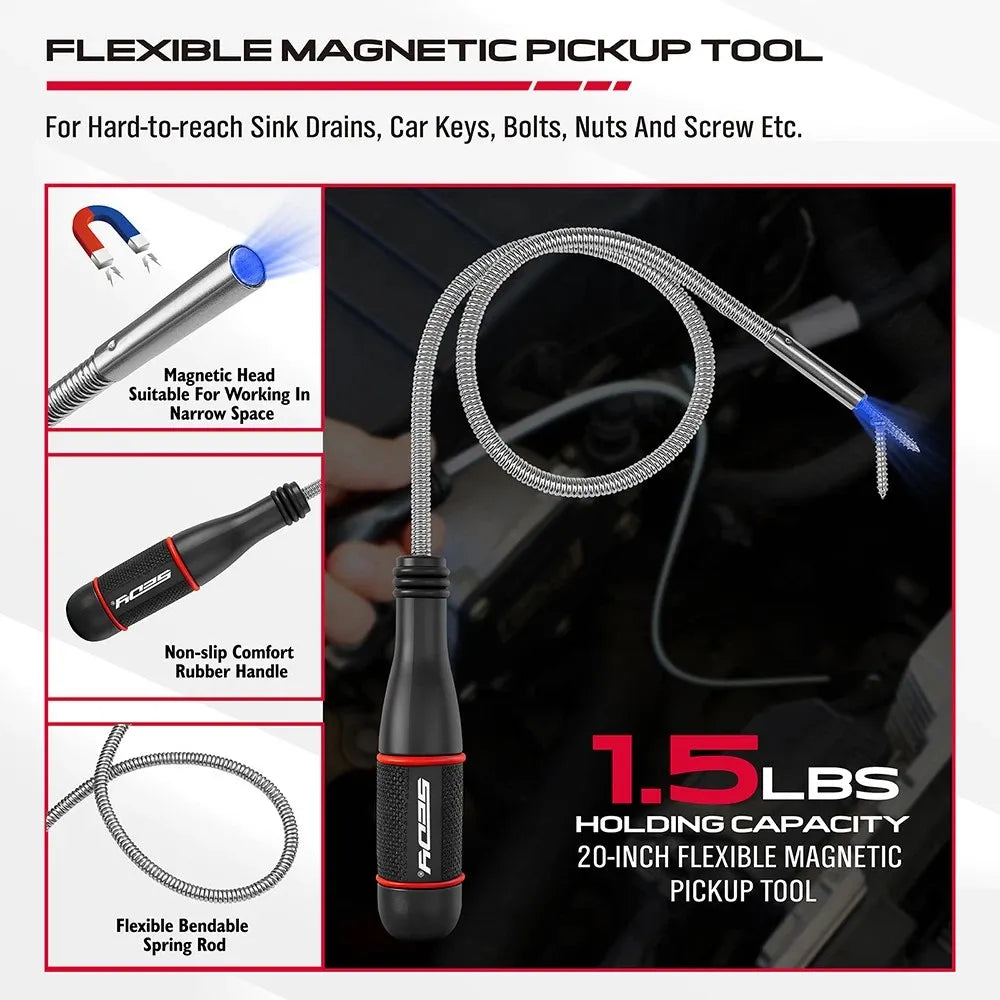 SEDY 4 Piece Magnetic Tray Pick-Up Tool Set Flexible Magnet Holder Auto Repair