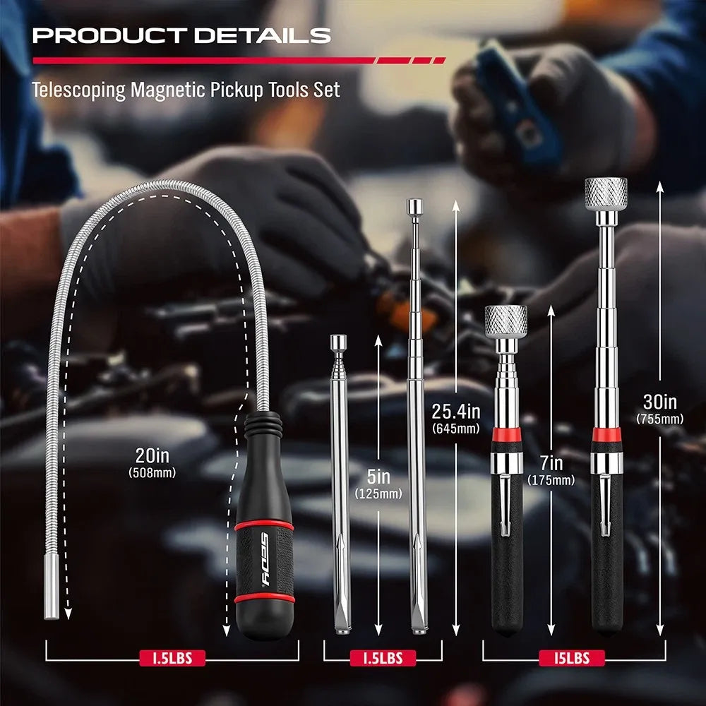 SEDY 6 Piece Magnetic Tray Pick-Up Tool Set Flexible Telescoping Auto Repair
