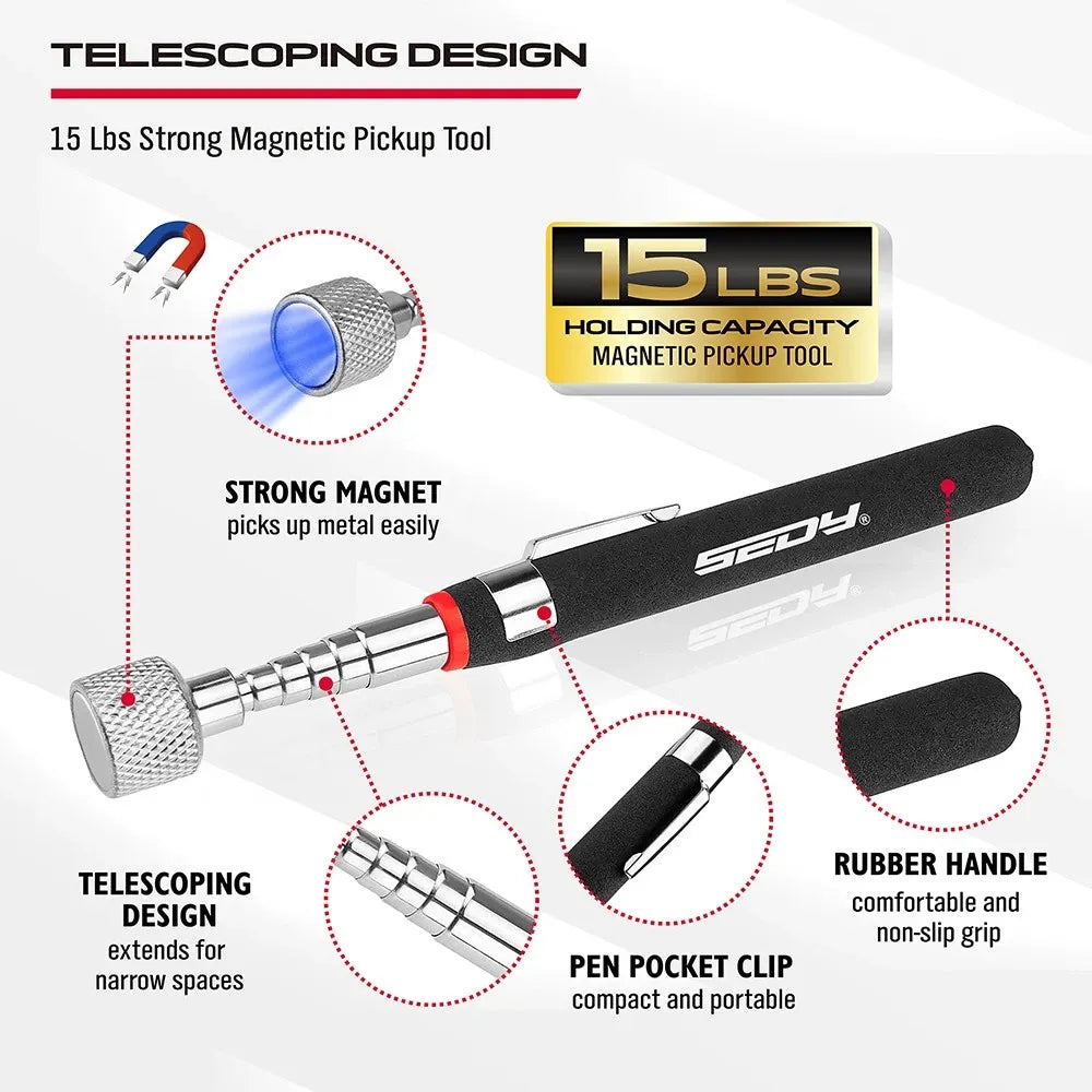 SEDY 6 Piece Magnetic Tray Pick-Up Tool Set Flexible Telescoping Auto Repair