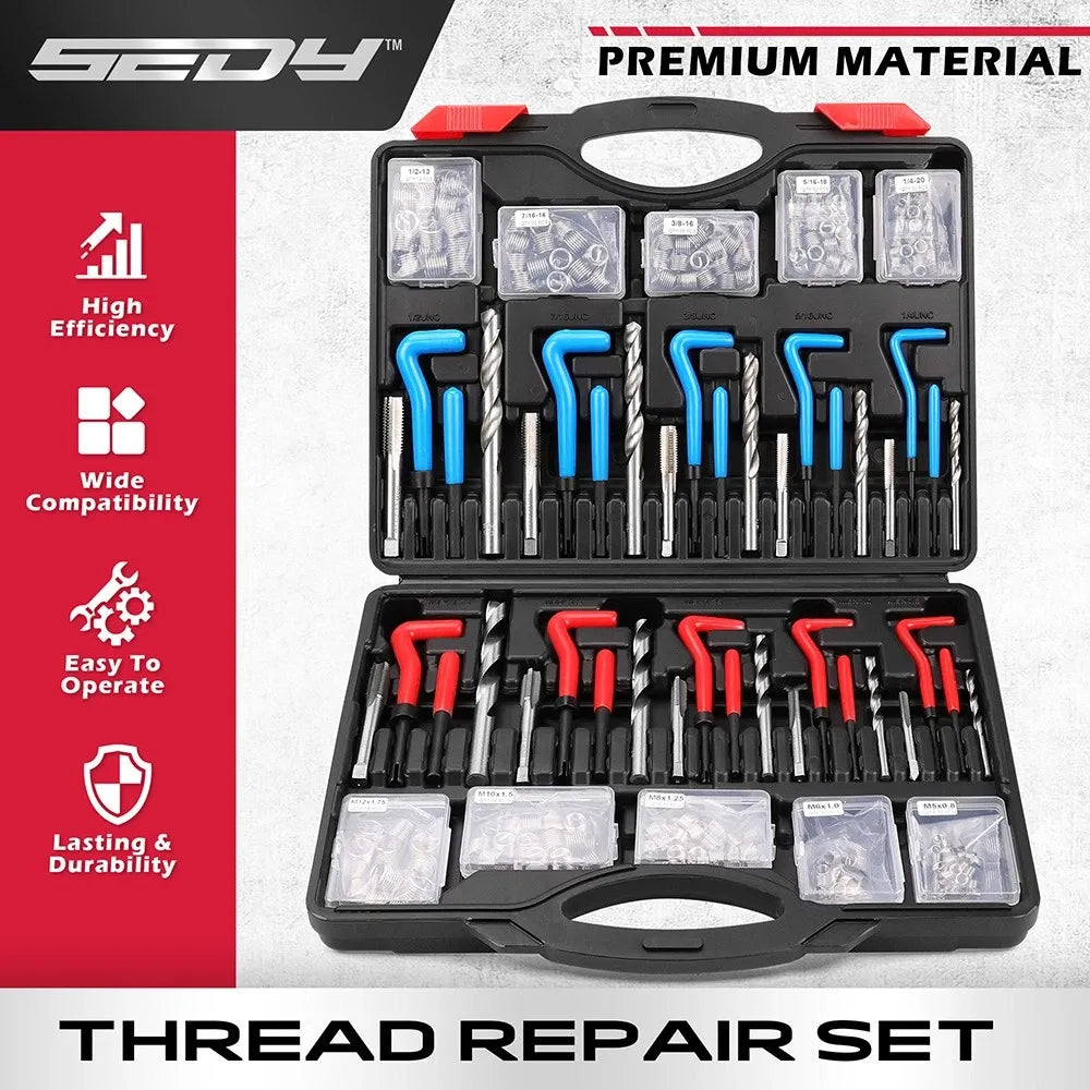 SEDY 320 Piece Helicoil Thread Repair Kit SAE Metric HSS Drill Bits Thread Restorer