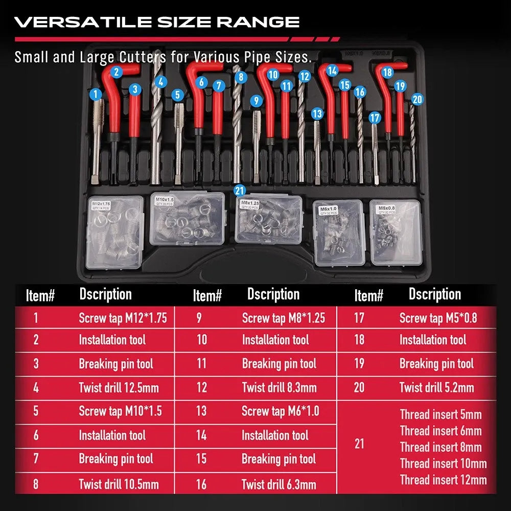 SEDY 320 Piece Helicoil Thread Repair Kit SAE Metric HSS Drill Bits Thread Restorer