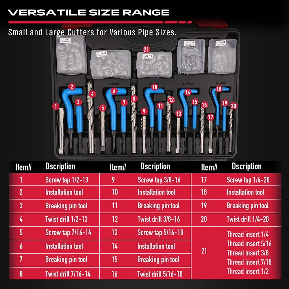 SEDY 320 Piece Helicoil Thread Repair Kit SAE Metric HSS Drill Bits Thread Restorer