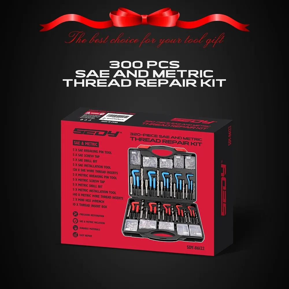 SEDY 320 Piece Helicoil Thread Repair Kit SAE Metric HSS Drill Bits Thread Restorer