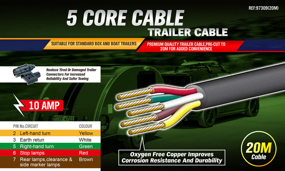 5-Core Trailer Cable – 20m – V90 PVC – Automotive, Caravan & Boat
