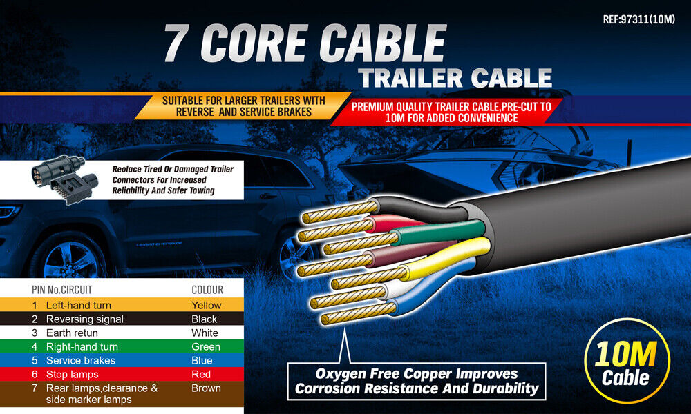 7-Core Trailer Cable – 10m – V90 PVC – Automotive, Caravan & Boat