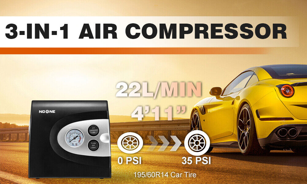 NOONE 3 IN 1 Air Compressor Tyre Inflator 12V Portable Car Tyre Inflator Pump