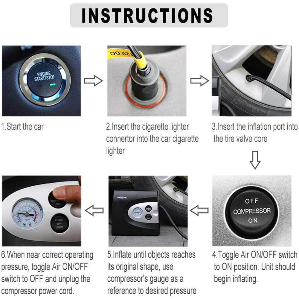 NOONE 3 IN 1 Air Compressor Tyre Inflator 12V Portable Car Tyre Inflator Pump